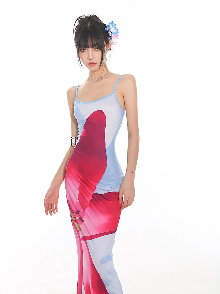 Maxi Floral Sheath Dress with Crisscross Back