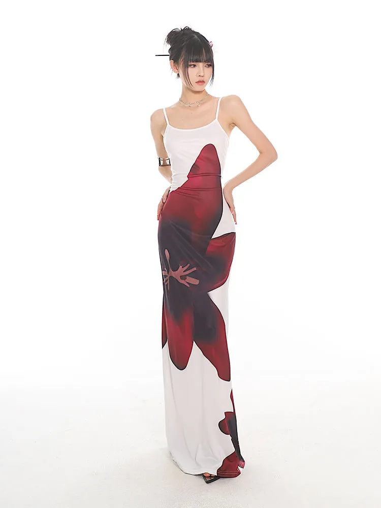 Maxi Floral Sheath Dress with Crisscross Back