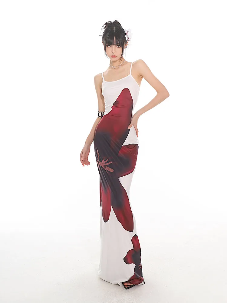 Maxi Floral Sheath Dress with Crisscross Back