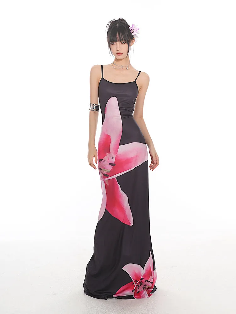 Maxi Floral Sheath Dress with Crisscross Back