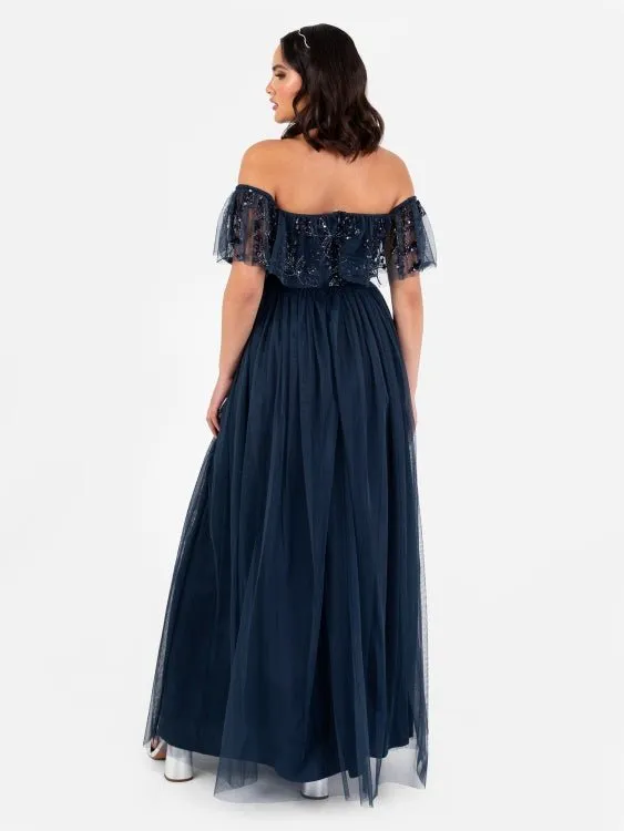 Maya Floral Embellished Oversized Bardot Maxi Dress