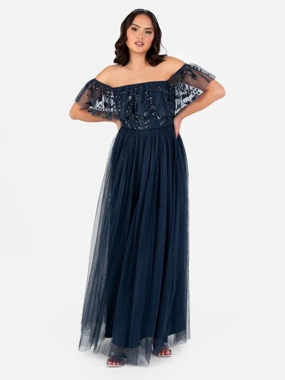 Maya Floral Embellished Oversized Bardot Maxi Dress