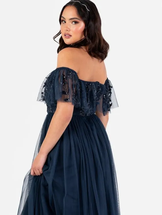 Maya Floral Embellished Oversized Bardot Maxi Dress