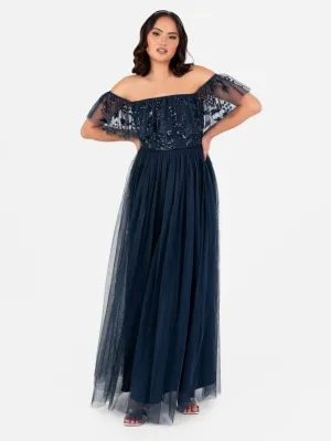 Maya Floral Embellished Oversized Bardot Maxi Dress