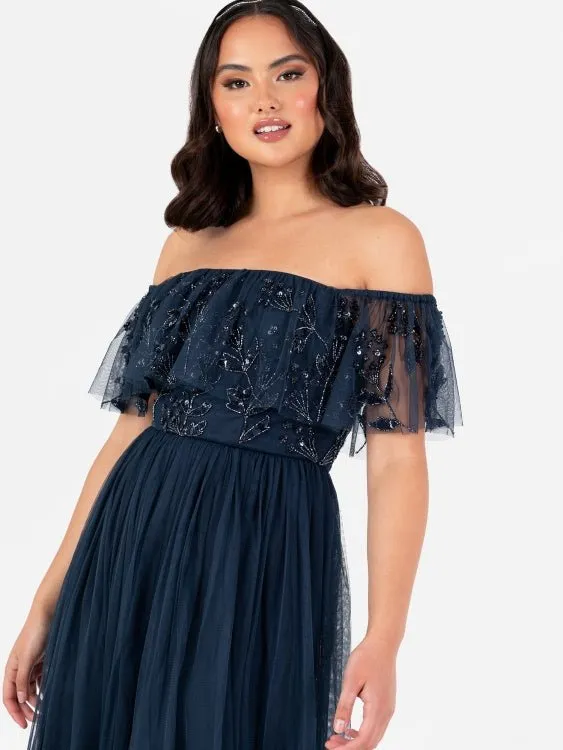 Maya Floral Embellished Oversized Bardot Maxi Dress