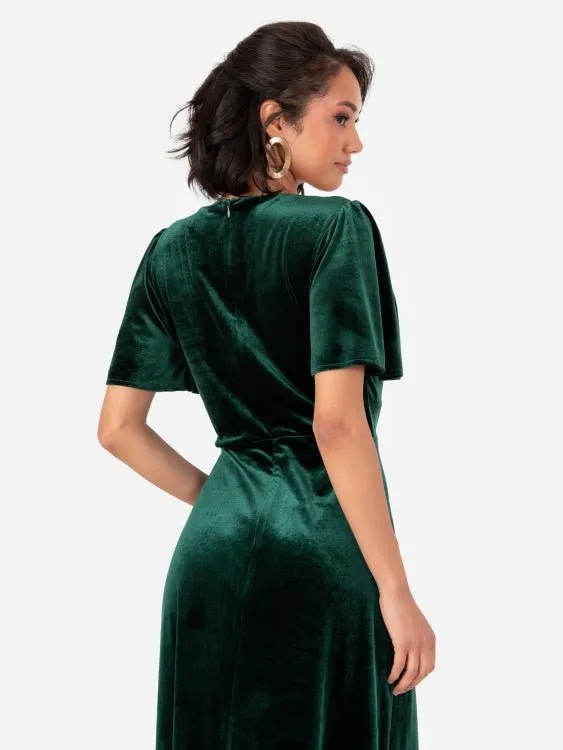 Maya Velvet Emerald Green Faux Wrap Maxi Dress