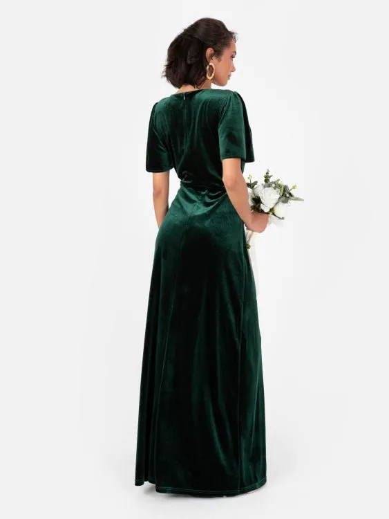 Maya Velvet Emerald Green Faux Wrap Maxi Dress