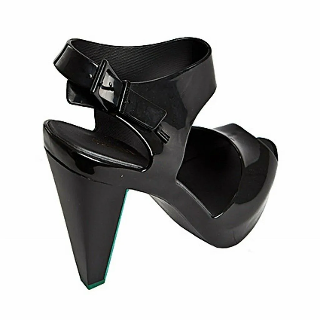 Melissa   Matsuo Estrelicia Peep Toe Jelly Heels with Teal Greel Heel