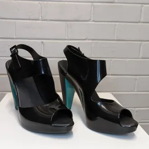Melissa   Matsuo Estrelicia Peep Toe Jelly Heels with Teal Greel Heel