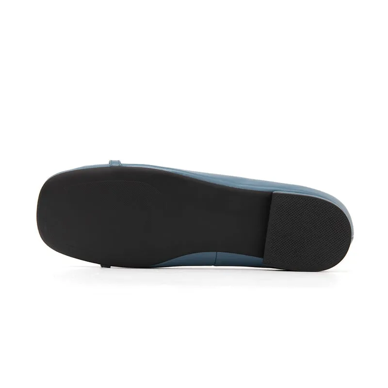 Metal Chain Detailed Leather Loafers for Women Black/Blue
