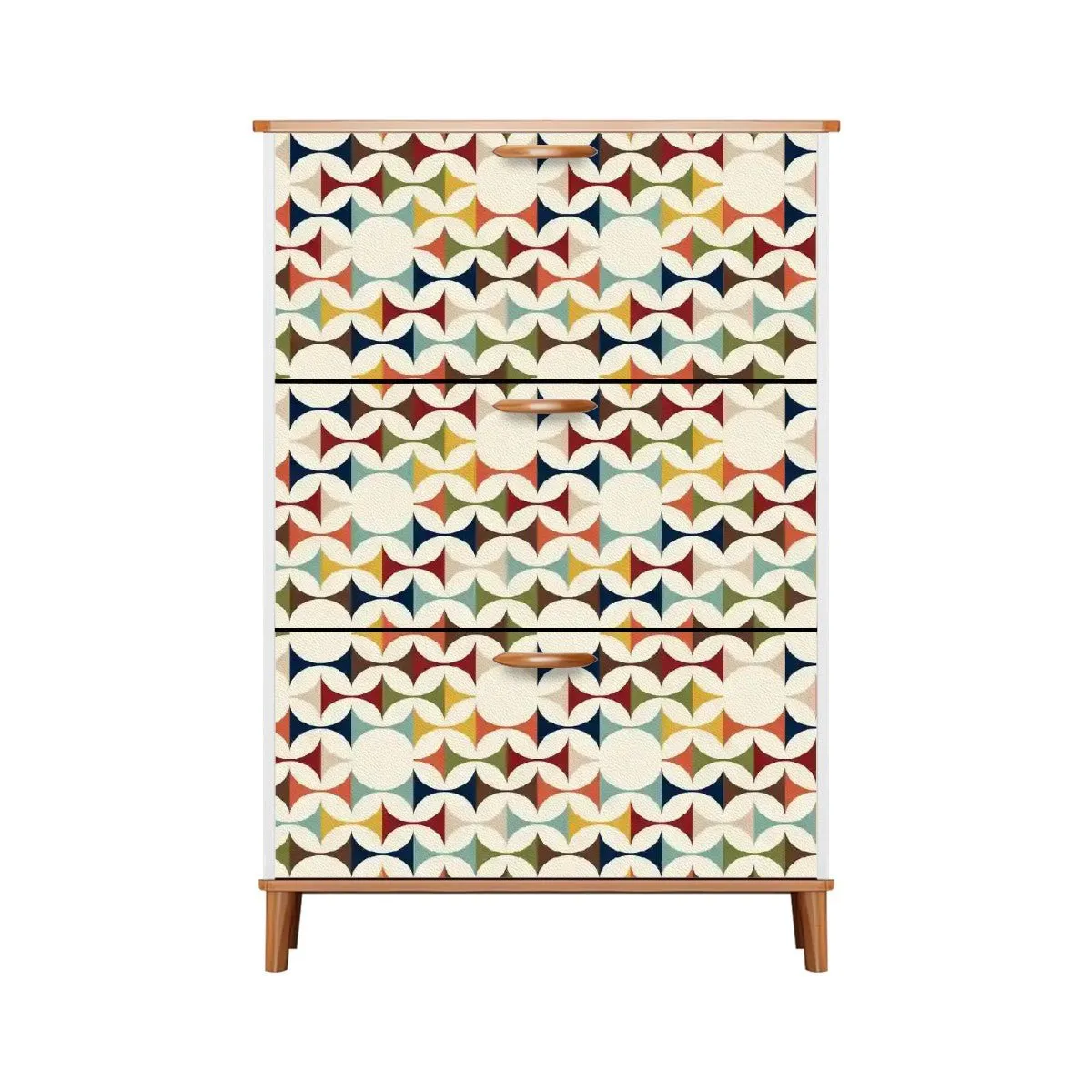 Mid Century Modern Flip Drawer Shoe Cabinet, Scandinavian Geometric Entryway Organizer, Retro MCM Storage Unit