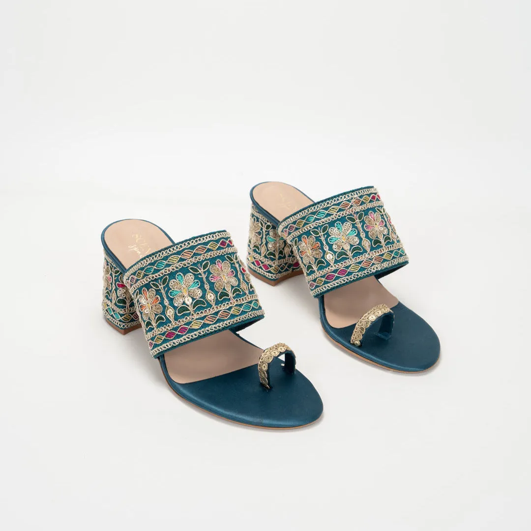 Mira Floral Kolhapuri Block Heels