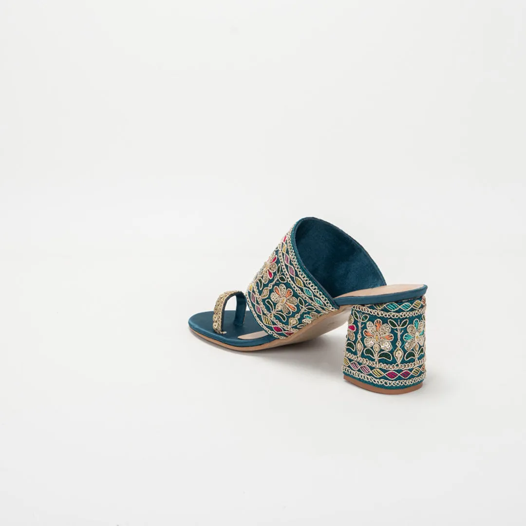 Mira Floral Kolhapuri Block Heels