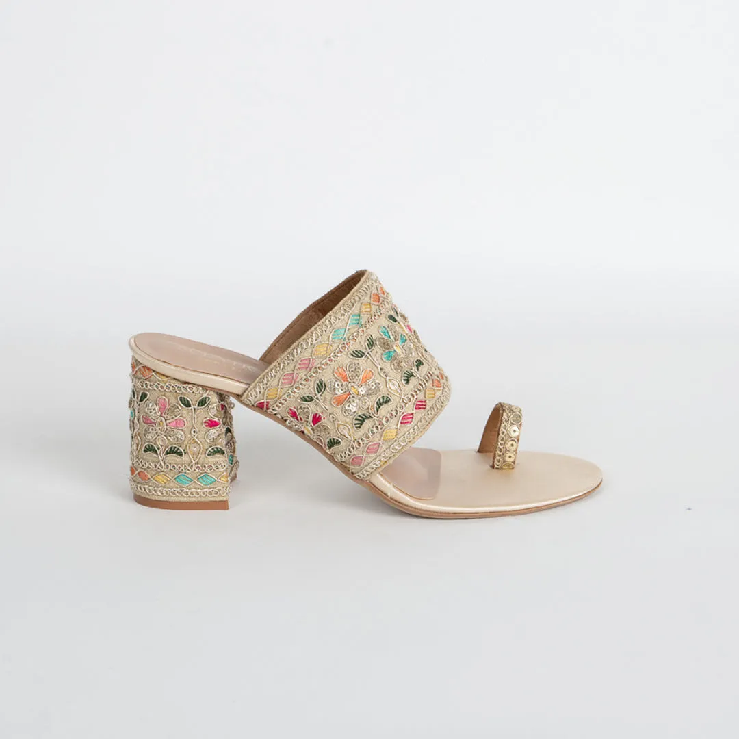 Mira Floral Kolhapuri Block Heels