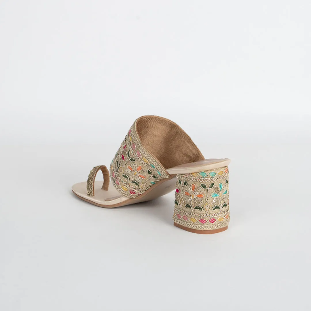 Mira Floral Kolhapuri Block Heels
