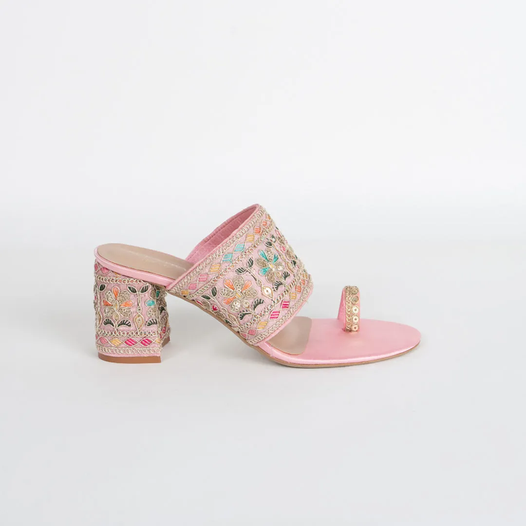 Mira Floral Kolhapuri Block Heels