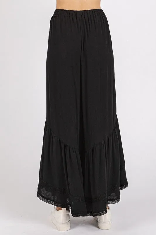 Mittoshop Lace Ruffle Asymmetric Hem Wide Leg Pants