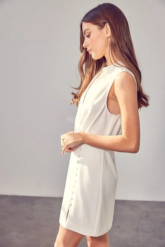 Modern Collared Sleeveless White Mini Dress