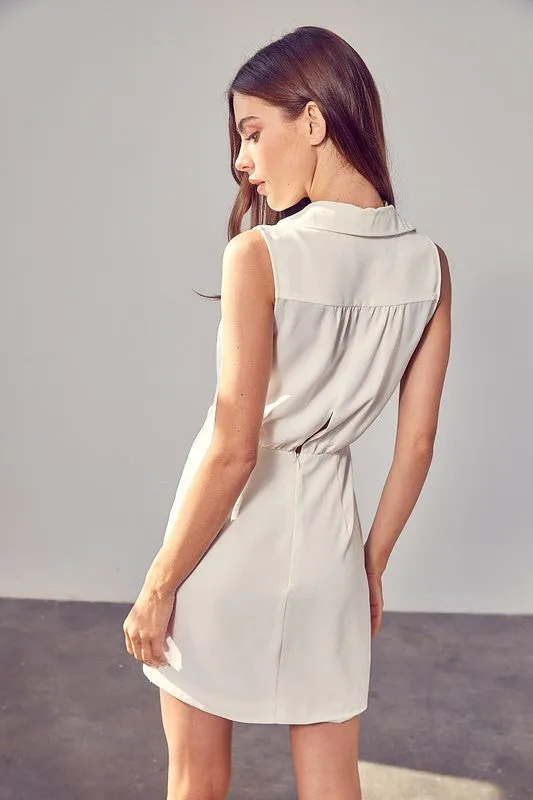 Modern Collared Sleeveless White Mini Dress