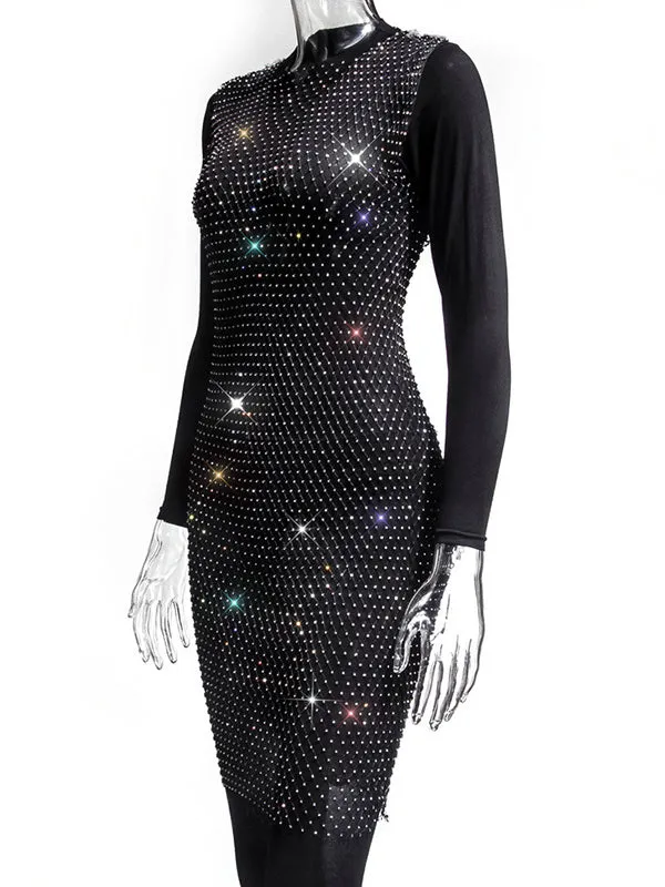 Momyknows Off Shoulder Fishnet Rhinestone Clubwear Beach Cover Up Photoshoot Maternity Mini Dress