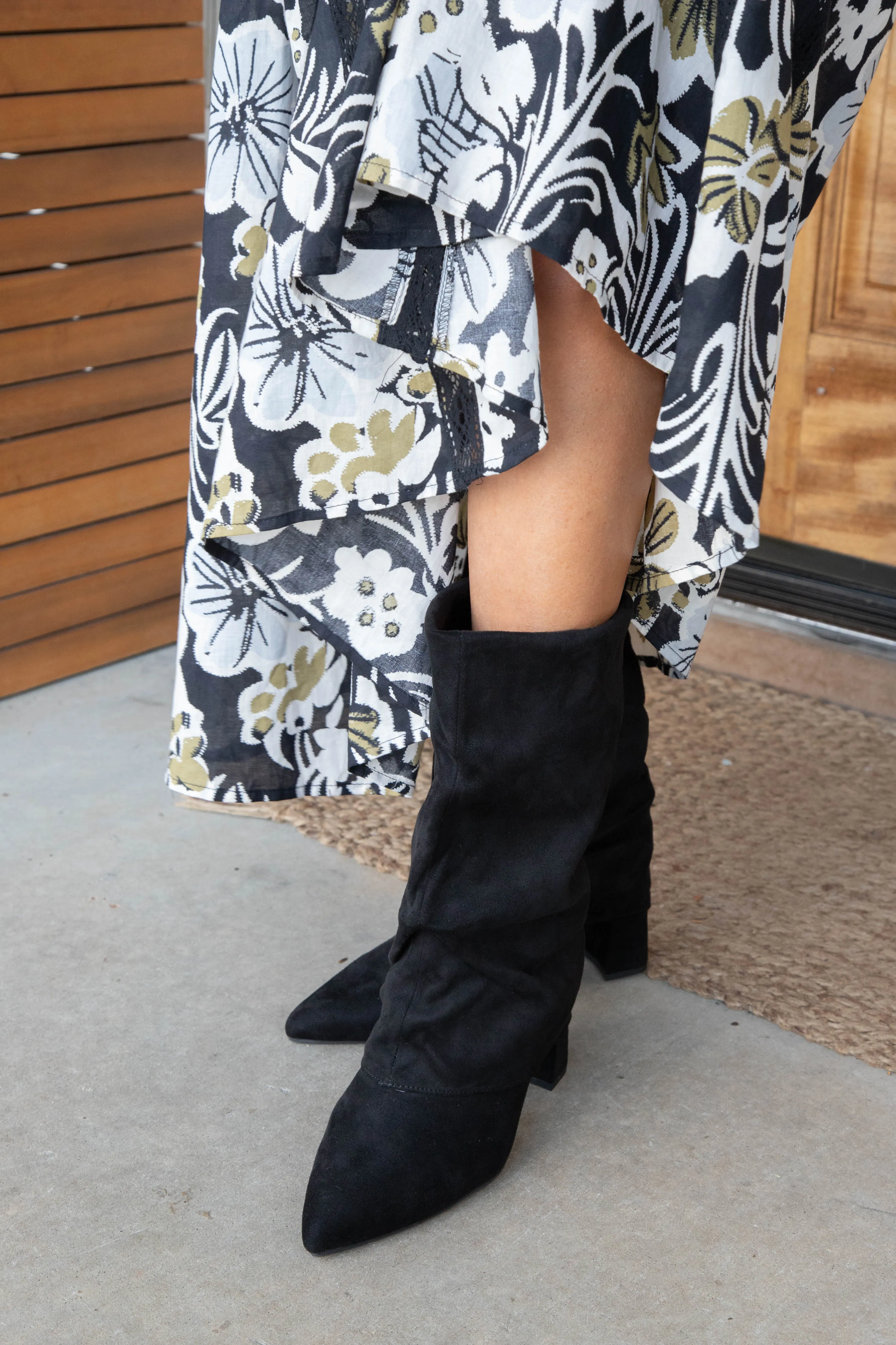 Mozart Foldover Mid Calf Boot, Black