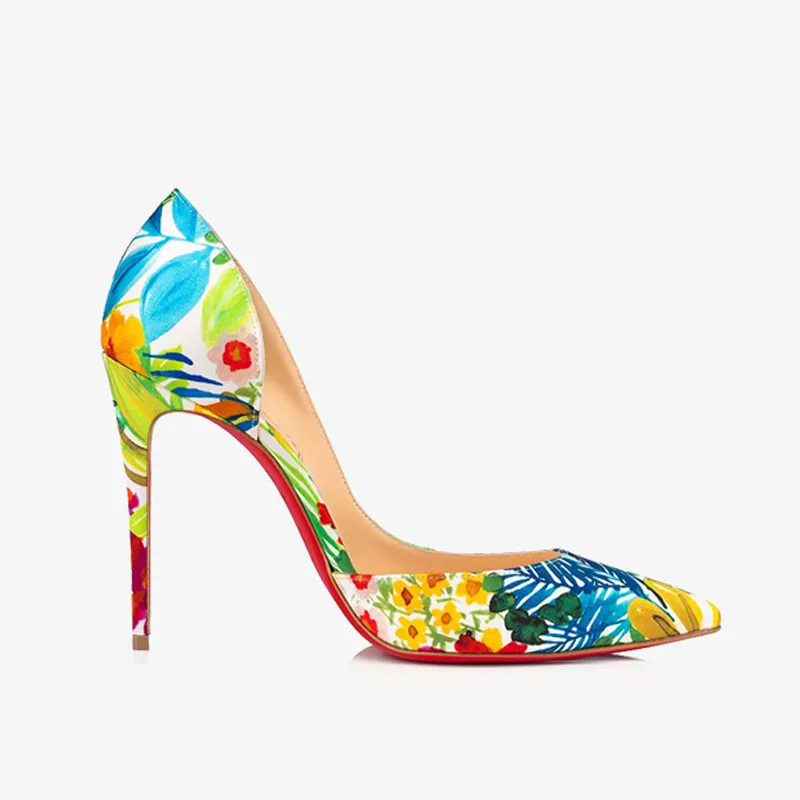 Multi-color Floral Satin Crepe Pumps