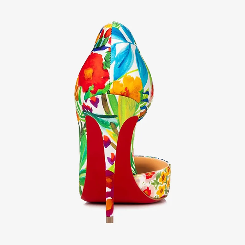 Multi-color Floral Satin Crepe Pumps