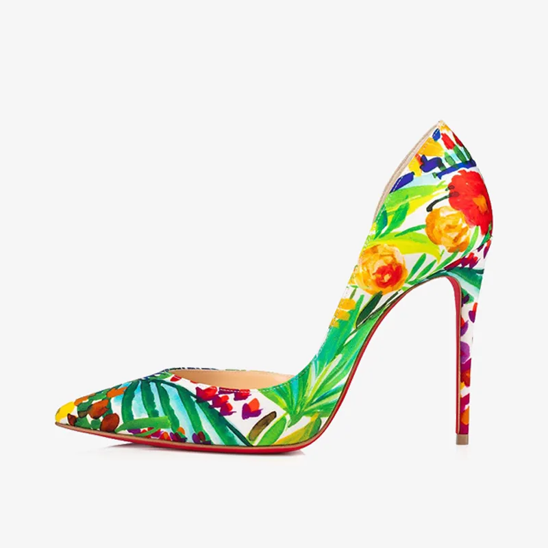 Multi-color Floral Satin Crepe Pumps