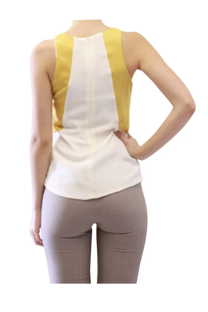 Mustard suede panel & silk top