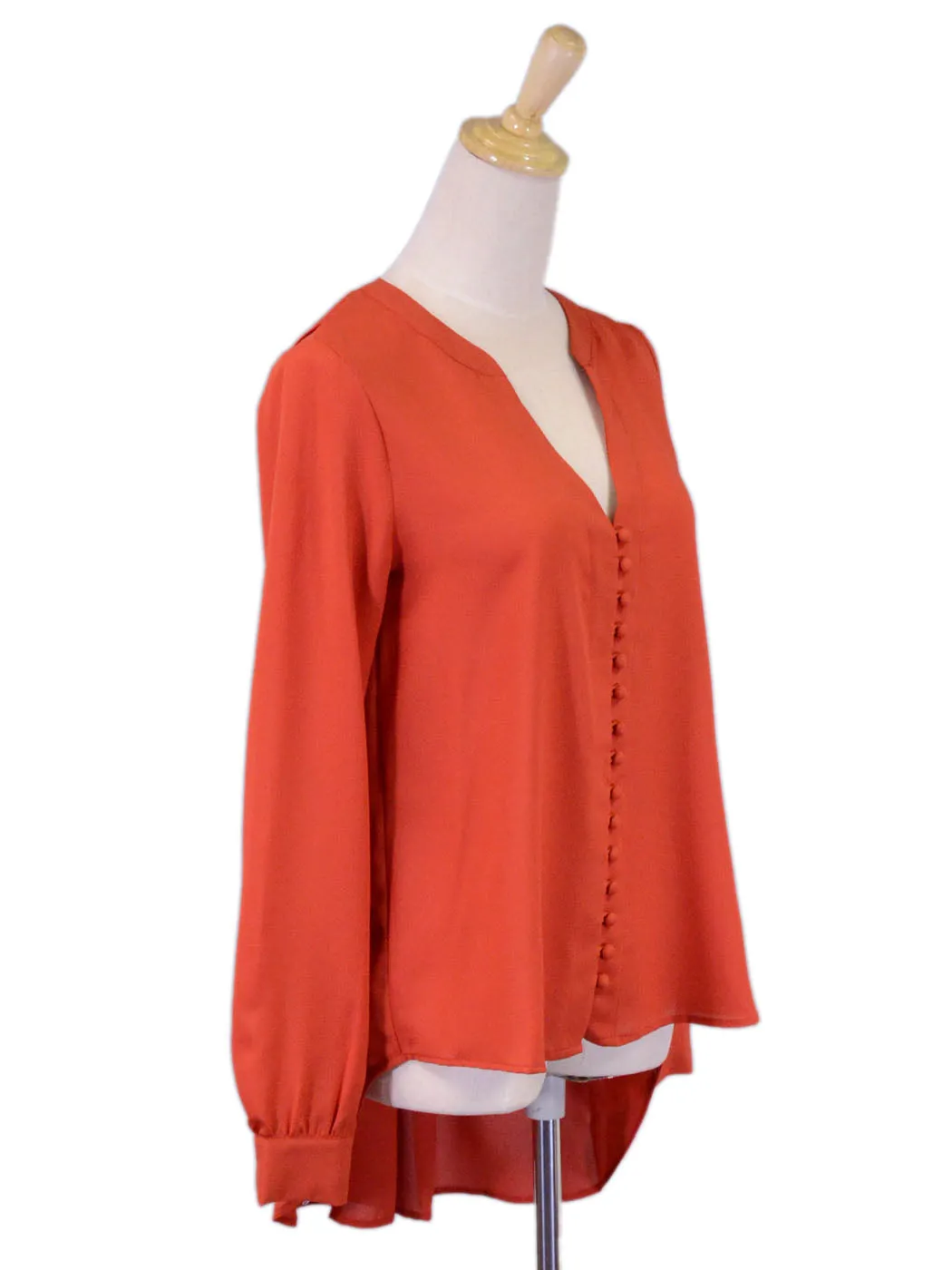 Naked Zebra Band Collar Front Button Up Long Sleeved High Low Woven Blouse