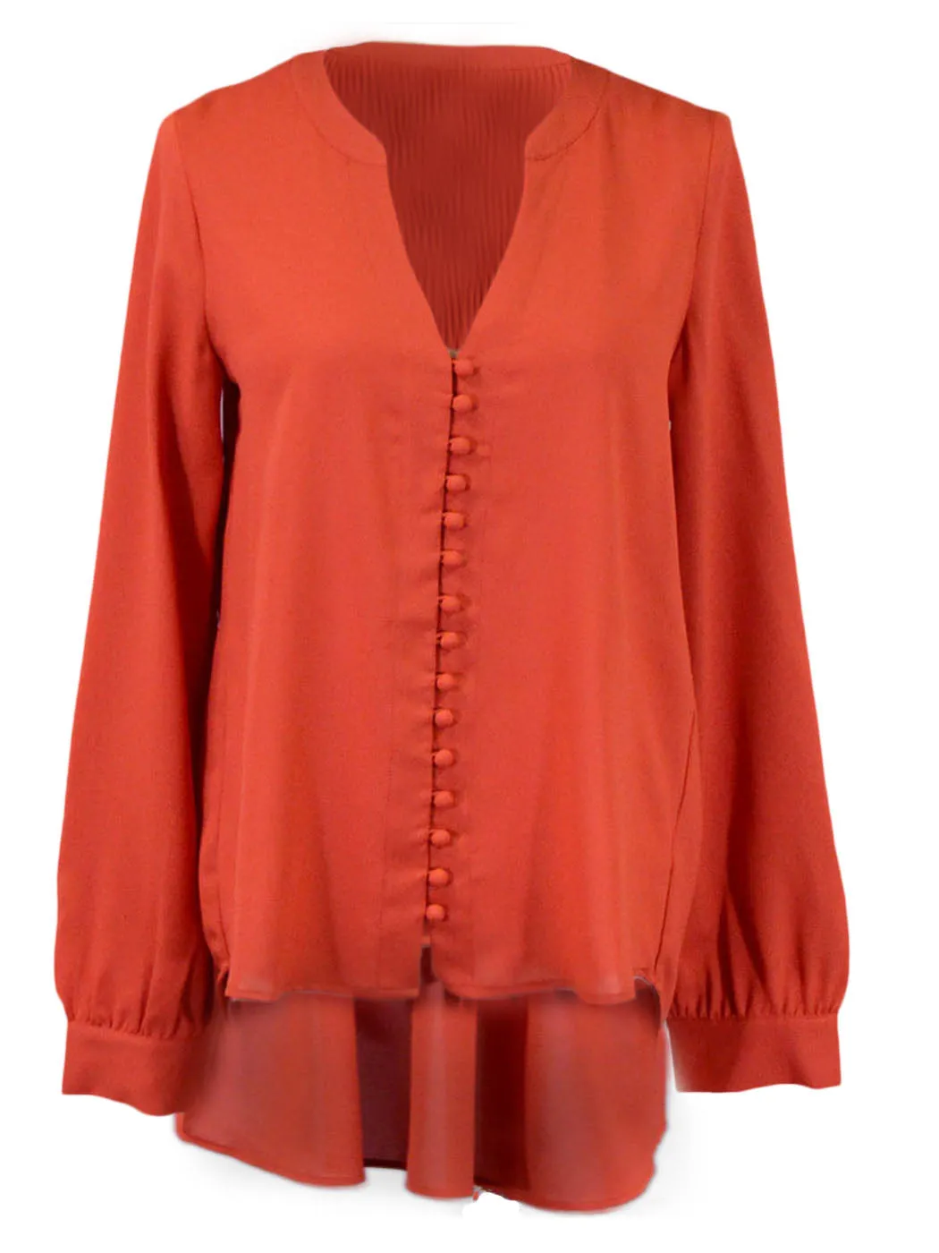 Naked Zebra Band Collar Front Button Up Long Sleeved High Low Woven Blouse