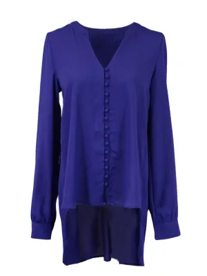 Naked Zebra Band Collar Front Button Up Long Sleeved High Low Woven Blouse