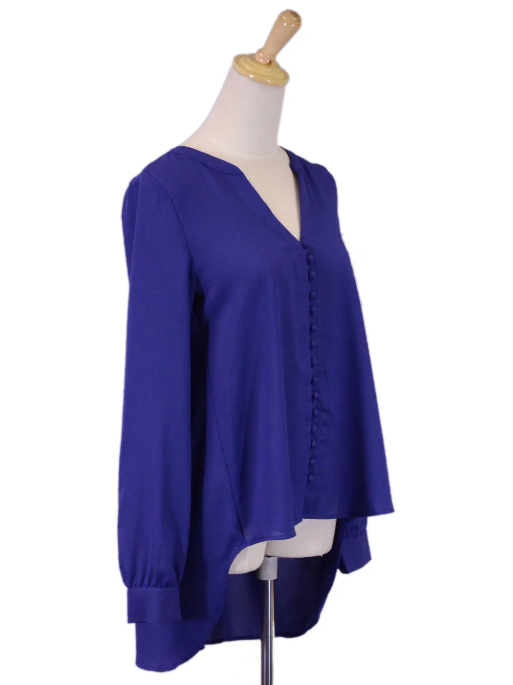 Naked Zebra Band Collar Front Button Up Long Sleeved High Low Woven Blouse