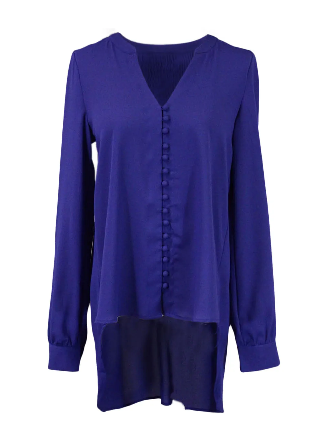 Naked Zebra Band Collar Front Button Up Long Sleeved High Low Woven Blouse