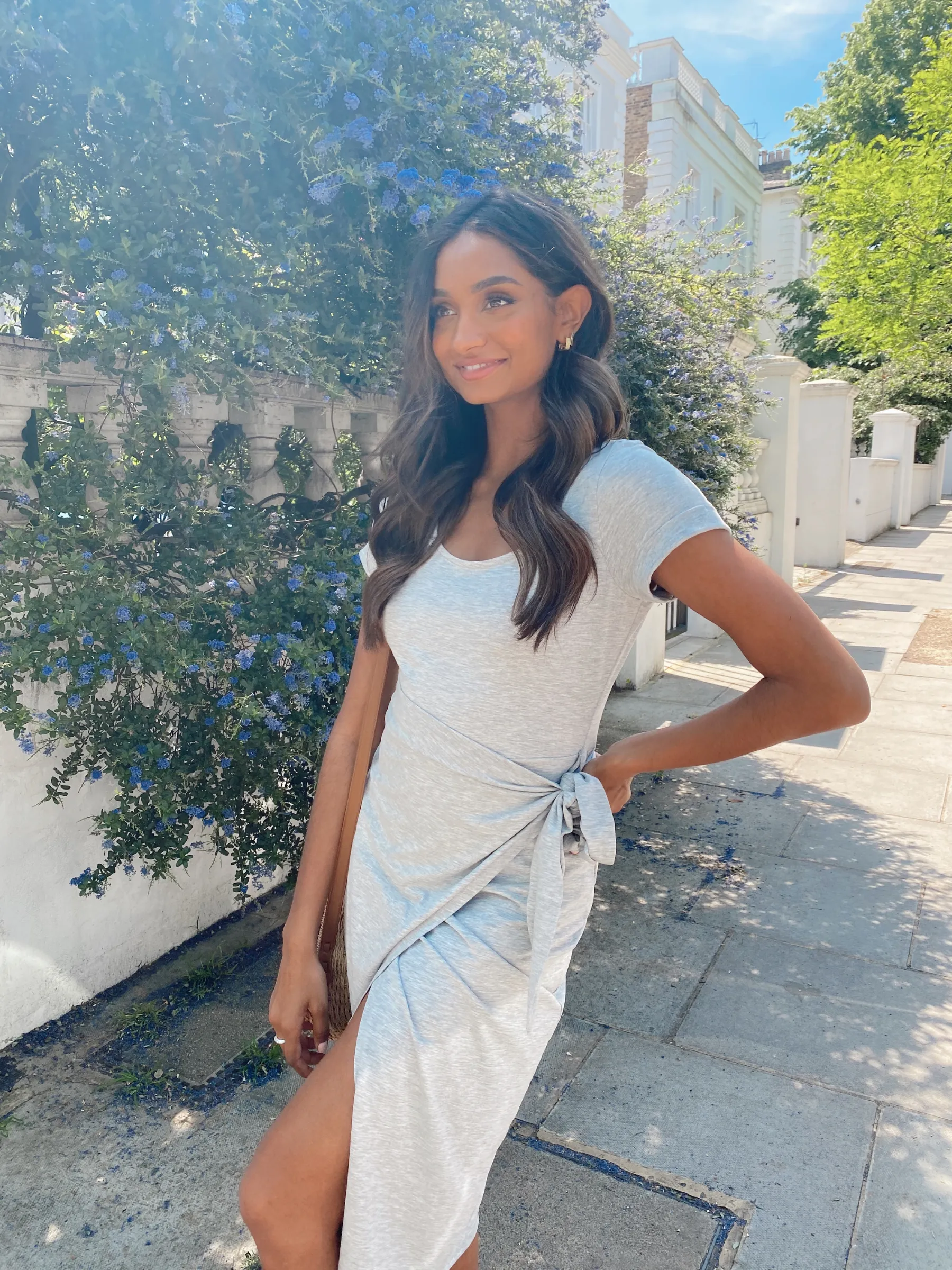 Naomi Grey Jersey Wrap Midi Dress
