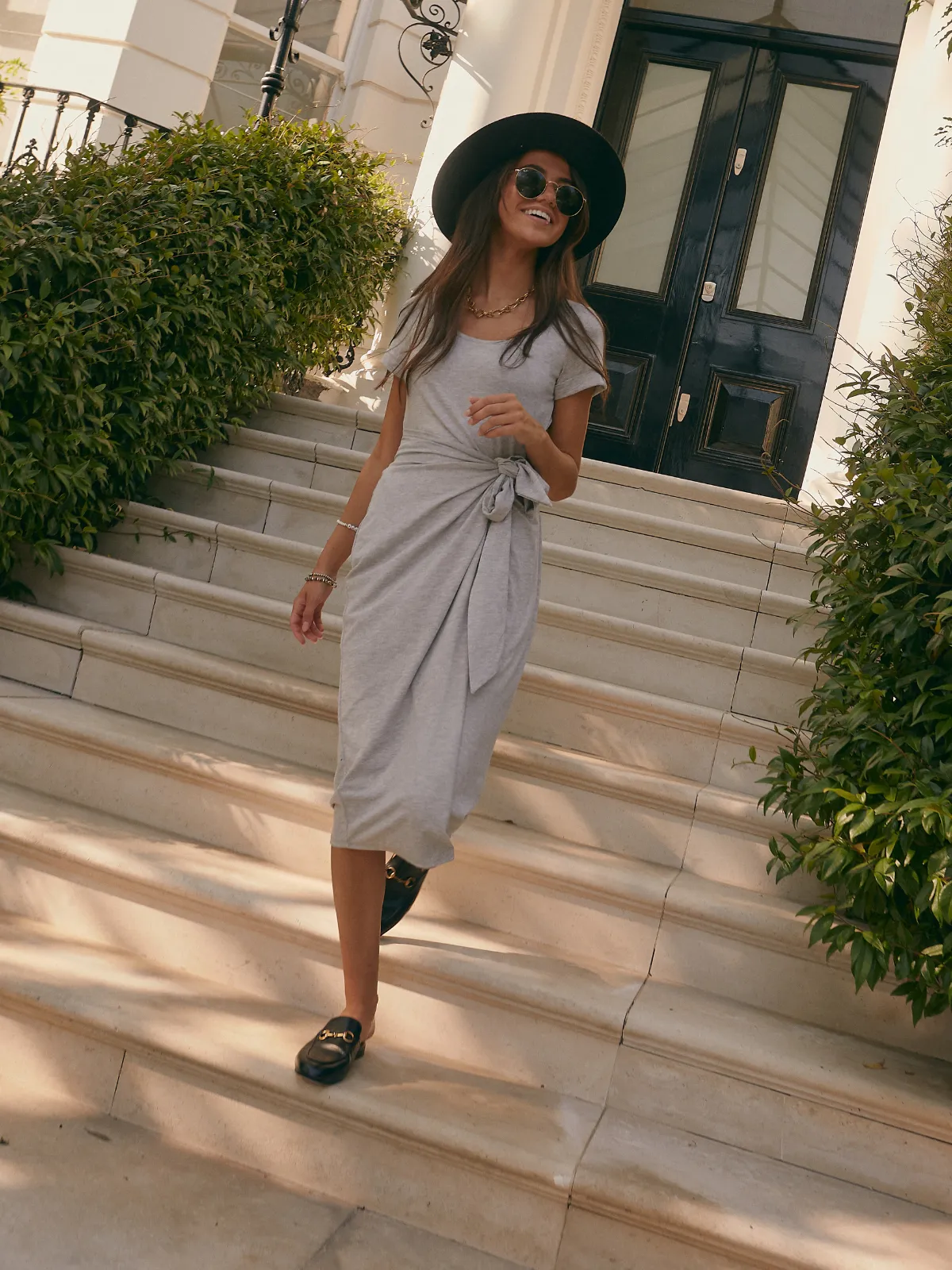 Naomi Grey Jersey Wrap Midi Dress