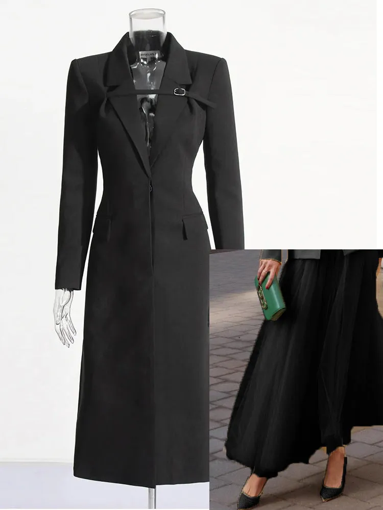 New Women's Two-Piece Set Elegant Party Suit Long Coat   Maxi Mesh Skirt or with Shorts