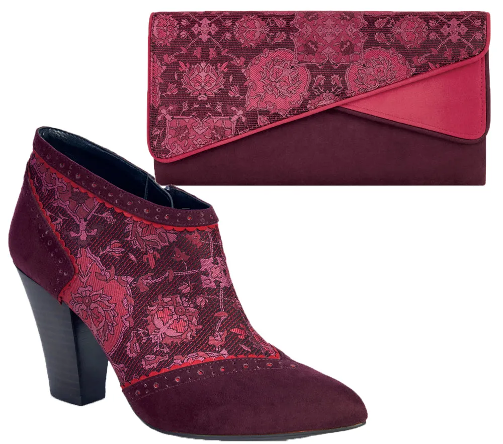 Nicola Wine Mid Heel Ankle Boots & Matching Sydney Bag by Ruby Shoo