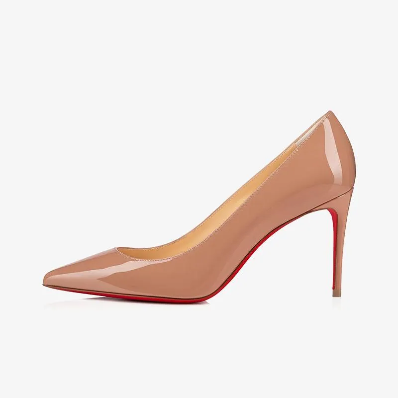 Nude Patent Leather Pointed Pumps 80mm