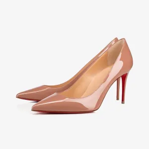 Nude Patent Leather Pointed Pumps 80mm