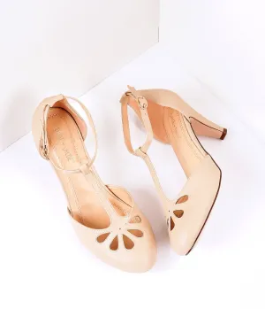 Nude Pleather Cutout Kimmy T-Strap Heels