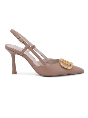 Nude Pointed Toe Slingback Heels