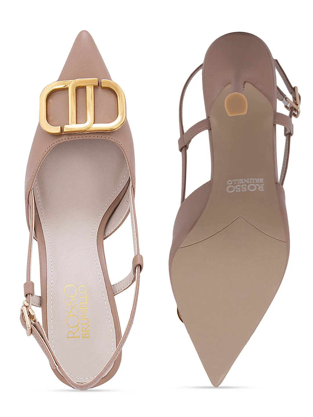 Nude Pointed Toe Slingback Heels