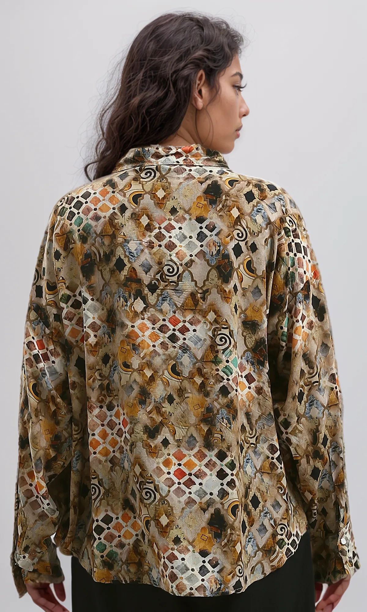 O191929 Buttons Down Gold & Black Long Sleeves Evening Shirt