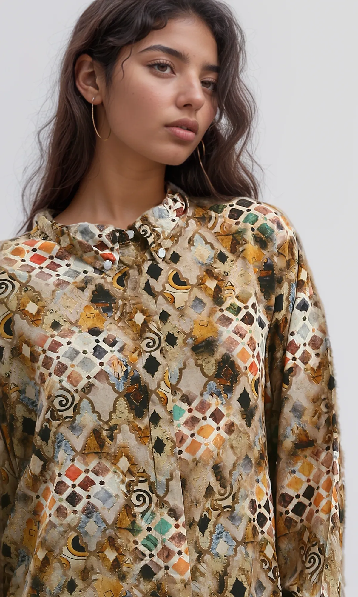 O191929 Buttons Down Gold & Black Long Sleeves Evening Shirt