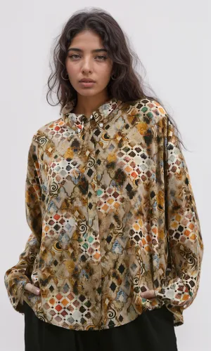 O191929 Buttons Down Gold & Black Long Sleeves Evening Shirt