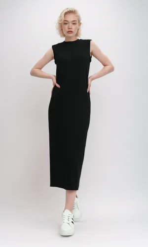 O198523 Round Neck Sleeveless Ribbed Maxi Dress