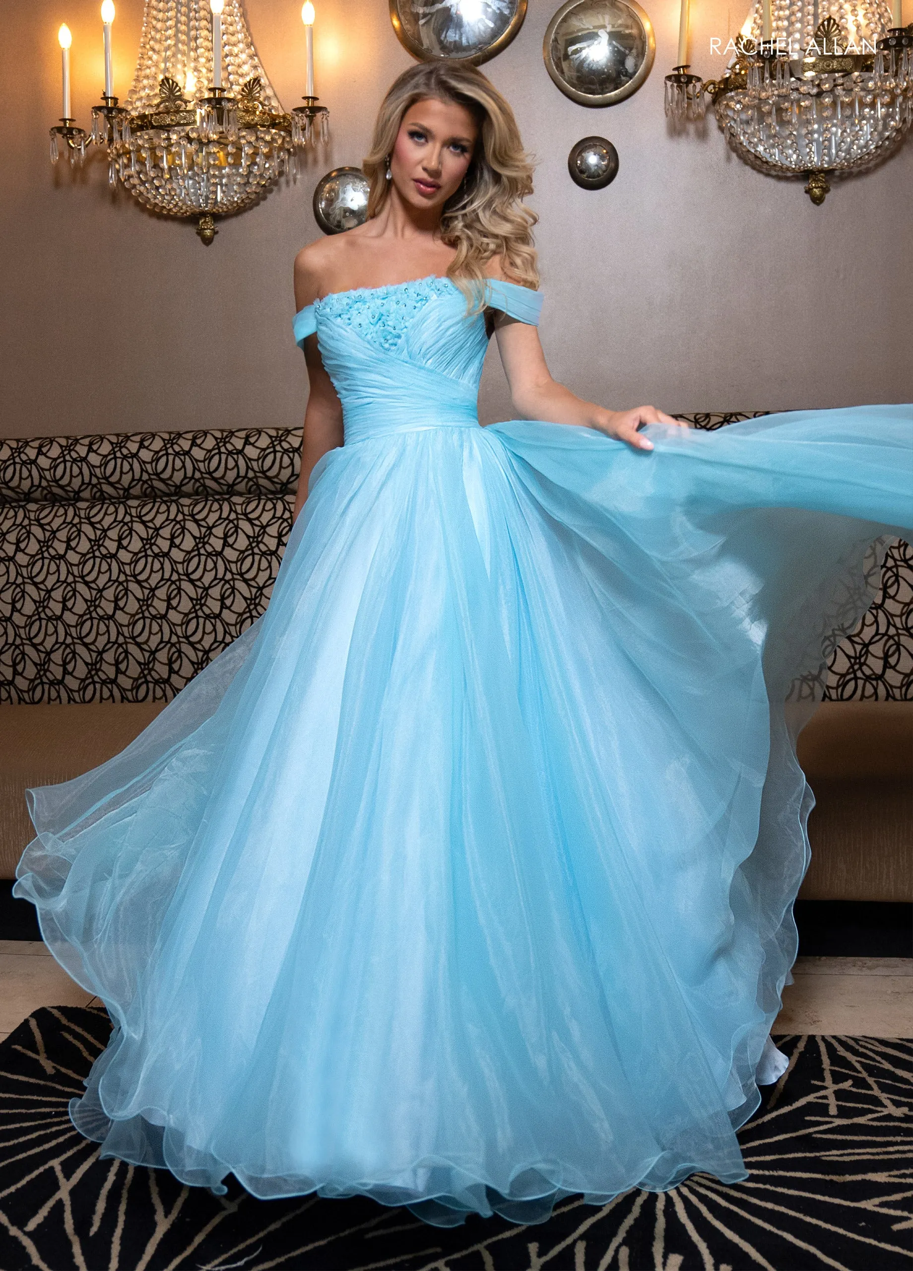 Off Shoulder A-line Slit Gown by Rachel Allan 70865