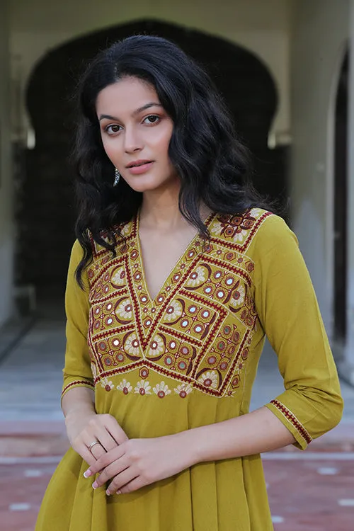 Okhai 'Apricity' Pure Cotton Hand Embroidered Mirror Work Dress