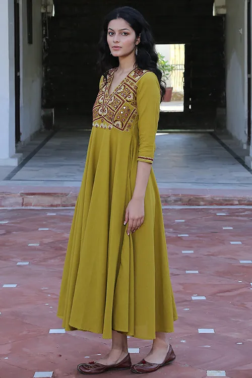 Okhai 'Apricity' Pure Cotton Hand Embroidered Mirror Work Dress